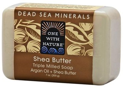 One with Nature, Triple Milled Soap Bar, Shea Butter, 7 oz (200 g) ,حمام، الجمال، الصابون، زبدة الشيا