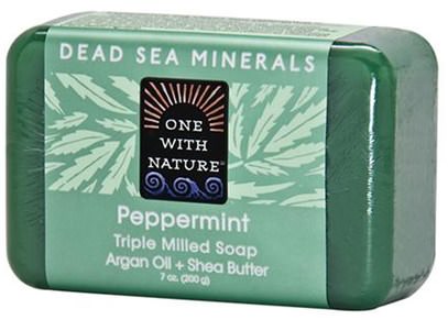 One with Nature, Triple Milled Soap, Peppermint, 7 oz (200 g) ,حمام، الجمال، الصابون، أرجان