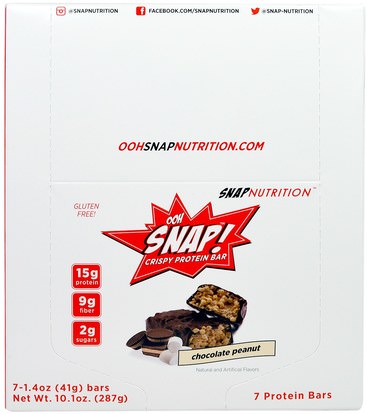 OOH Snap!, Crispy Protein Bar, Chocolate Peanut, 7 Bars, 1.4 oz (41 g) Each ,والرياضة، والبروتين أشرطة