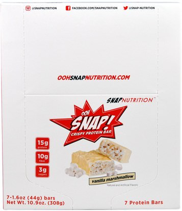 OOH Snap!, Crispy Protein Bar, Vanilla Marshmallow, 7 Bars, 1.6 oz (44 g) Each ,والرياضة، والبروتين أشرطة