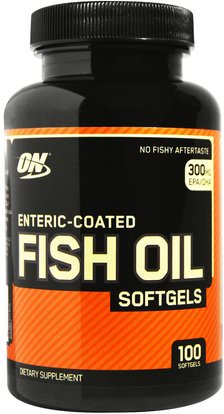 Optimum Nutrition, Enteric-Coated Fish Oil, 100 Softgels ,المكملات الغذائية، إيفا أوميجا 3 6 9 (إيبا دا)، الرياضة، سوفتغيلس زيت السمك