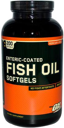 Optimum Nutrition, Enteric Coated Fish Oil, 200 Softgels ,المكملات الغذائية، إيفا أوميجا 3 6 9 (إيبا دا)، زيت السمك، زيت السمك المعوية المغلفة، والرياضة