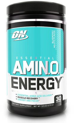 Optimum Nutrition, Essential Amino Energy, Blueberry Mojito Flavor, 9.5 oz (270 g) ,والصحة، والطاقة، والرياضة