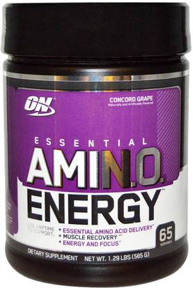 Optimum Nutrition, Essential Amino Energy, Concord Grape, 1.29 Lbs (585 g) ,رياضات