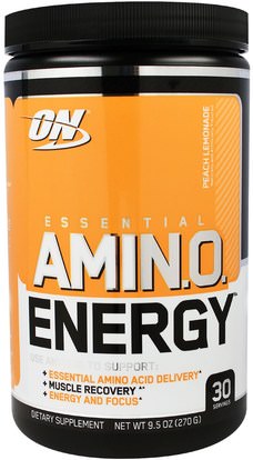 Optimum Nutrition, Essential Amino Energy, Peach Lemonade, 9.5 oz (270 g) ,رياضات