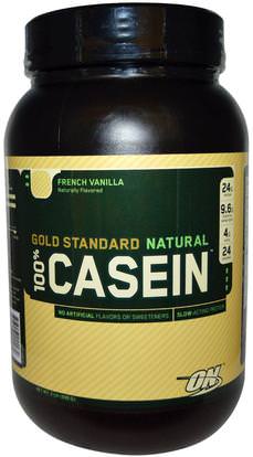 Optimum Nutrition, Gold Standard, 100% Casein, Natural, French Vanilla, 2 lb (909 g) ,رياضات