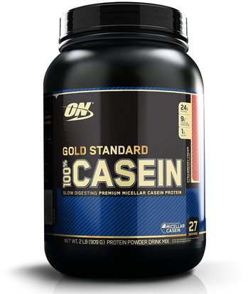 Optimum Nutrition, Gold Standard, 100% Casein, Strawberry Cream, 2 lb (909 g) ,رياضات