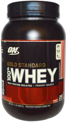 Optimum Nutrition, Gold Standard, 100% Whey, Delicious Strawberry, 2 lbs (909 g) ,رياضات