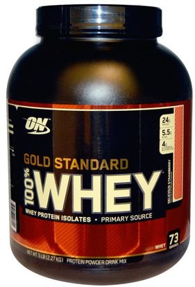 Optimum Nutrition, Gold Standard, 100% Whey, Delicious Strawberry, 5 lbs (2.27 kg) ,رياضات