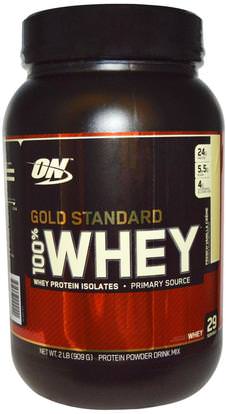 Optimum Nutrition, Gold Standard, 100% Whey, French Vanilla Crme, 2 lbs (909 g) ,رياضات