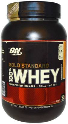 Optimum Nutrition, Gold Standard, 100% Whey, Strawberry Banana, 2 lbs (909 g) ,رياضات