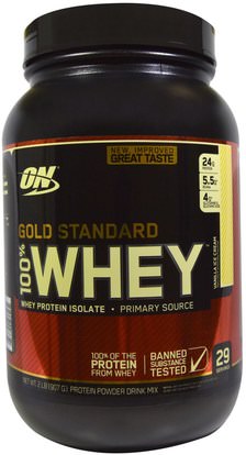 Optimum Nutrition, Gold Standard, 100% Whey, Vanilla Ice Cream, 2 lbs (907 g) ,رياضات