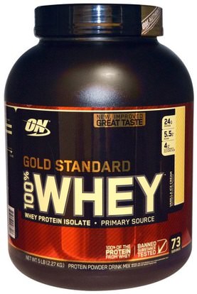 Optimum Nutrition, Gold Standard, 100% Whey, Vanilla Ice Cream, 5 lb (2.27 kg) ,رياضات