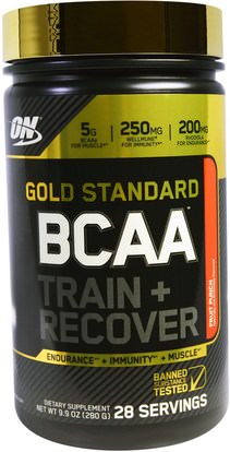 Optimum Nutrition, Gold Standard, BCAA Train + Recover, Fruit Punch, 9.9 oz (280 g) ,رياضات