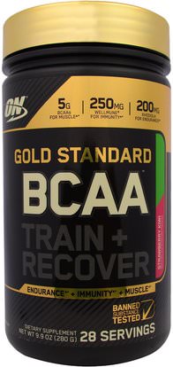 Optimum Nutrition, Gold Standard, BCAA Train + Recover, Strawberry Kiwi, 9.9 oz (280 g) ,رياضات