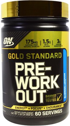Optimum Nutrition, Gold Standard, Pre-Workout, Blueberry Lemonade, 1.32 lbs (600 g) ,رياضات