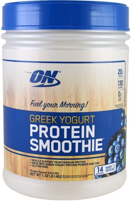 Optimum Nutrition, Greek Yogurt, Protein Smoothie, Blueberry, 1.02 lb (464 g) ,رياضات