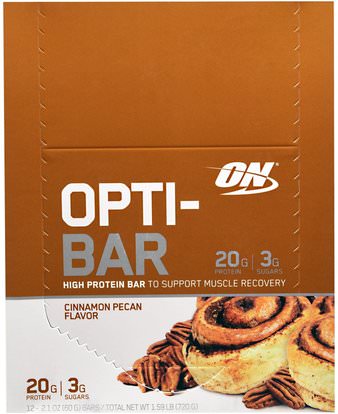 Optimum Nutrition, Opti-Bar High Protein Bar, Cinnamon Pecan, 12 Bars, 2.1 oz (60 g) Each ,رياضات
