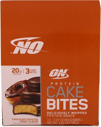 Optimum Nutrition, Protein Cake Bites, Chocolate Frosted Donut, 12 Bars, 2.22 oz (63 g) Each ,رياضات