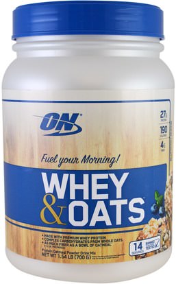 Optimum Nutrition, Whey & Oats, Blueberry Muffin, 1.54 lb (700 g) ,الطعام، الأطعمة، الرياضة، الشوفان الشوفان