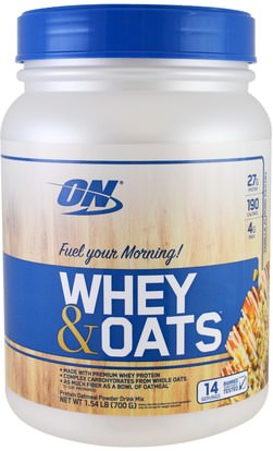 Optimum Nutrition, Whey & Oats, Vanilla Almond Pastry, 1.54 lb (700 g) ,الطعام، الأطعمة، الرياضة، الشوفان الشوفان