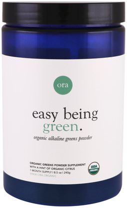 Ora, Easy Being Green, Organic Alkaline Greens Powder, Hint of Organic Citrus, 8.5 (240 g) ,المكملات الغذائية، سوبرفوودس