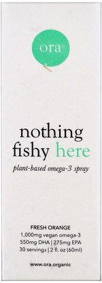 Ora, Nothing Fishy Here, Plant-Based Omega-3 Spray, Fresh Orange, 2 fl oz (60 ml) ,المكملات الغذائية، إيفا أوميجا 3 6 9 (إيبا دا)، زيت السمك السائل