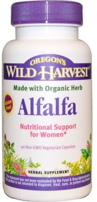Oregons Wild Harvest, Alfalfa, 90 Non-GMO Veggie Caps ,الأعشاب، البرسيم