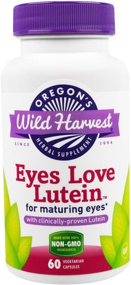 Oregons Wild Harvest, Eyes Love Lutein, 60 Veggie Caps ,والمكملات الغذائية، ومضادات الأكسدة، اللوتين، والصحة، والعناية بالعين، والرعاية الرؤية