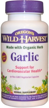 Oregons Wild Harvest, Garlic, 90 Non-GMO Veggie Caps ,المكملات الغذائية، المضادات الحيوية، الثوم
