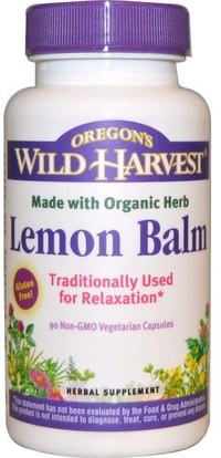 Oregons Wild Harvest, Lemon Balm, 90 Non-GMO Veggie Caps ,الأعشاب، بلسم الليمون، ميليسا
