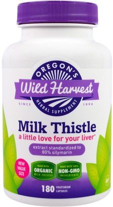 Oregons Wild Harvest, Milk Thistle, Non-GMO, 180 Vegetarian Capsules ,الصحة، السموم، الحليب الشوك (سيليمارين)