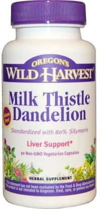 Oregons Wild Harvest, Milk Thistle Dandelion, 90 Non-GMO Veggie Caps ,الصحة، السموم، الحليب الشوك (سيليمارين)، دعم الكبد