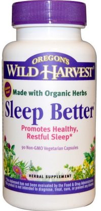 Oregons Wild Harvest, Sleep Better, 90 Non-GMO Veggie Caps ,والمكملات الغذائية، والنوم