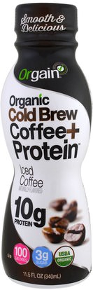 Orgain, Organic Cold Brew Coffee + Protein, Iced Coffee, 11.5 fl oz (340 ml) ,المكملات الغذائية، مشروبات البروتين
