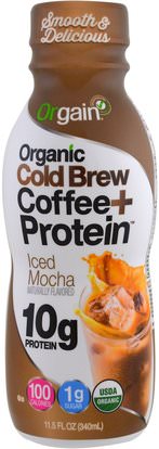 Orgain, Organic Cold Brew Coffee + Protein, Iced Mocha, 11.5 fl oz (340 ml) ,المكملات الغذائية، مشروبات البروتين