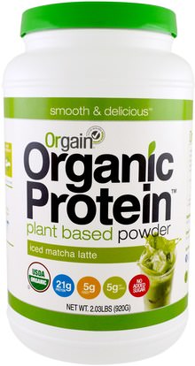 Orgain, Organic Protein Plant Based Powder, Iced Matcha Latte, 2.03 lbs (920 g) ,المكملات الغذائية، البروتين، مسحوق البروتين أورجين