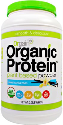 Orgain, Organic Protein Plant Based Powder, Sweet Vanilla Bean, 2.03 lbs (920 g) ,المكملات الغذائية، البروتين، مسحوق البروتين أورجين