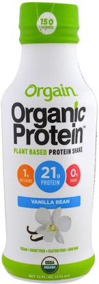 Orgain, Organic Protein Plant Based Protein Shake, Vanilla Bean Flavor, 14 fl oz (414 ml) ,المكملات الغذائية، مشروبات البروتين