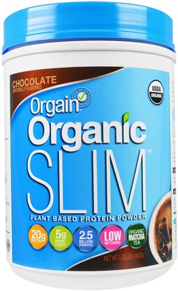 Orgain, Organic Slim Plant Based Protein Powder, Chocolate, 1.02 lbs (462 g) ,أورجين مسحوق البروتين، أورغين العضوية ضئيلة
