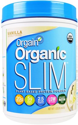 Orgain, Organic Slim Plant Based Protein Powder, Vanilla, 1.02 lbs (462 g) ,أورجين مسحوق البروتين، أورغين العضوية ضئيلة