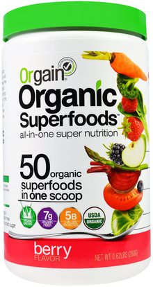 Orgain, Organic Superfoods, All-In-One Super Nutrition, Berry Flavor, 0.62 lbs (280 g) ,المكملات الغذائية، سوبرفوودس