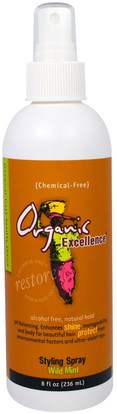 Organic Excellence, Styling Spray, Wild Mint, 8 fl oz (236 ml) ,حمام، جمال، شعر، فروة الرأس، رذاذ الشعر الطبيعي، تصفيف الشعر هلام