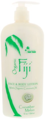 Organic Fiji, Face & Body Lotion with Organic Coconut Oil, Cucumber Lemon, 12 oz (354 ml) ,حمام، الجمال، غسول الجسم
