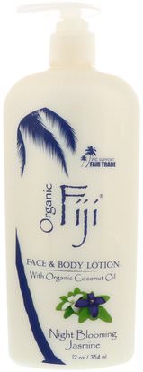Organic Fiji, Face & Body Lotion with Organic Coconut Oil, Night Blooming Jasmine, 12 oz (354 ml) ,حمام، الجمال، غسول الجسم