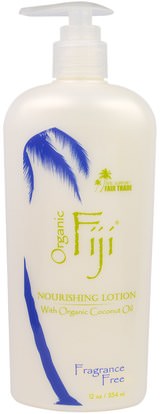 Organic Fiji, Nourishing Lotion with Organic Coconut Oil, Fragrance Free, 12 oz (354 ml) ,حمام، الجمال، غسول الجسم