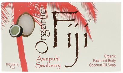 Organic Fiji, Organic Face and Body Coconut Oil Soap, Awapuhi Seaberry, 7 oz (198 g) ,حمام، الجمال، الصابون