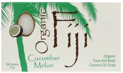 Organic Fiji, Organic Face and Body Coconut Oil Soap, Cucumber Melon, 7 oz (198 g) ,حمام، الجمال، الصابون
