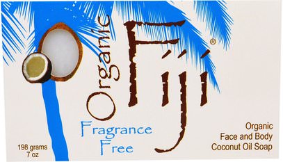 Organic Fiji, Organic Face and Body Coconut Oil Soap, Fragrance Free, 7 oz (198 g) ,حمام، الجمال، الصابون