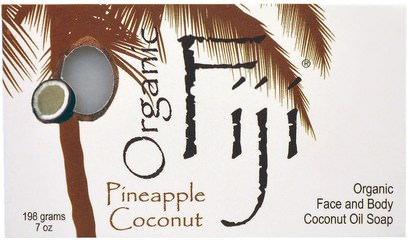 Organic Fiji, Organic Face and Body Coconut Oil Soap, Pineapple Coconut, 7 oz (198 g) ,حمام، الجمال، الصابون